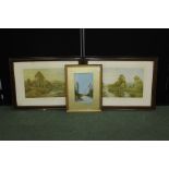 H Staidon, landscape scene with ruins and palm trees, signed watercolour, housed in a gilt frame,