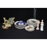 Decorative plates, two wolf ornaments (qty)