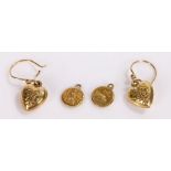 Pair of 9 carat gold earrings, together with a pair of earring medallions, 2.5 grams