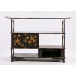 Japanese lacquered and gilt heightened zushi-dana table cabinet, the rectangular top with arched