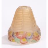 Art Deco lampshade, with moulded polychrome floral decoration, 16cm high, 16.5cm diameter max