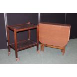 Oak two tier tea trolley, on square supports and castors, 64cm x 40cm, veneered drop leaf dining