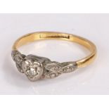 18 carat gold diamond set ring, the head in the form of a heart