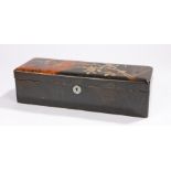 Japanese lacquered box, decorated with a tree, flowers and birds flying towards a mountain, 33cm