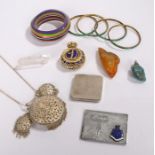 Collection of items, to include malachite set bracelets, am Isle of Man souvenir stamp case, a