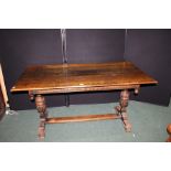 17th Century style oak refectory table, the rectangular top above turned bulbous supports, united by
