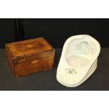 Victorian walnut box, together with a Slipper Bed Pan, (2)