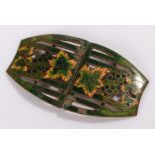 Enamel buckle, decorated with green and yellow leaf decoration