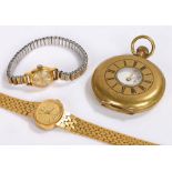Hunter pocket watch, together with two ladies wristwatches, (3)