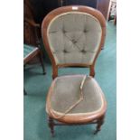 Edwardian mahogany bedroom chair, with curved cresting rail, button upholstered back, upholstered