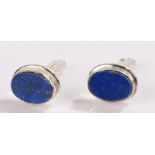 Pair of lapis lazuli cufflinks, of oval form with silver mounts, stamped 925