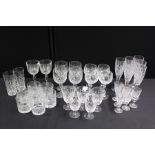 Collection of glassware's, to include wine glasses, champagne flutes, sherry glasses, tumblers, etc,