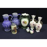 Pair of SF & Co porcelain vases with floral decoration, two German vases, beer stein etc. (qty)