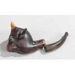Carved pipe in the form of a bulls head, stamped Gibraltar, with associated mouthpiece, together