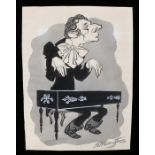 Robert Stewart Sherriffs (1906-1960), caricature study of a gentleman playing the harpsichord,