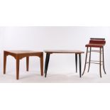 20th Century furniture, to include a gilt metal framed stool with an arched seat, a square section