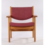 Getama Gedsted, designed by Hans J Wegner, 1970's Danish beech armchair, upholstered in pink fabric