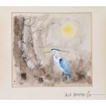 Hugh Brandon-Cox (1917-2003), heron in a sunny landscape, watercolour, signed to the mount, housed