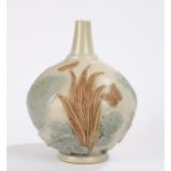 Bernard Rooke pottery lamp base, with raised butterfly, dragonfly and foliate decoration, 33cm high