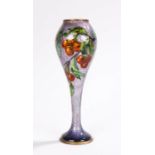 Limoges style enamelled vase, the body with bulbous neck and tapering stem, the exterior decorated