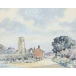 Jack Goddard (1906-1984), Covehithe church with cottage to the foreground, signed watercolour,