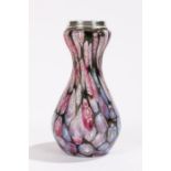 Millefiori glass vase, with silver cap above a wasted stem and bulbous base, 12cm high