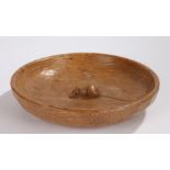 Robert "Mouseman" Thompson carved oak bowl, with a central carved mouse, 29cm diameter