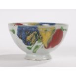 Janice Tchalenko pottery bowl, with blue, yellow, red and green decoration, 11.5cm diameter