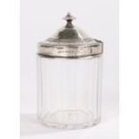 George V silver mounted glass preserve pot, Birmingham 1912, maker Liberty & Co, the silver cap with