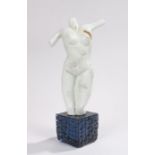 Sergio Rossi Murano glass figure, in white glass, the naked torso of a lady, on a black signed base,