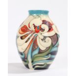 Moorcroft Teide pattern vase, the tapering bulbous body with foliate decoration, incised and hand