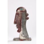 Pottery sculpture, depicting a stylised head in profile, with red glaze, initialled KK to base