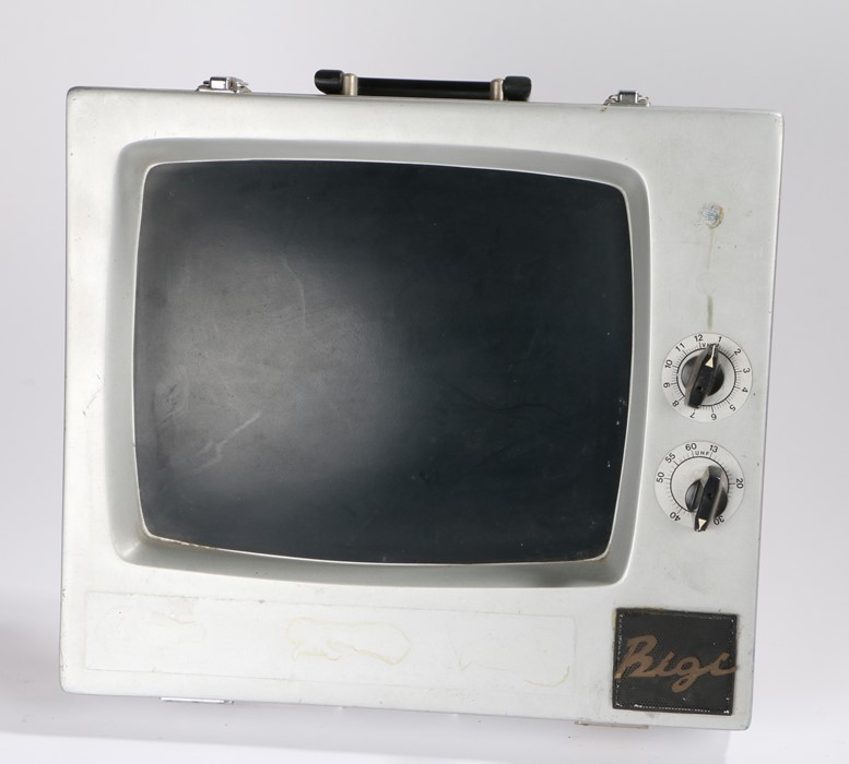 Bigi attache case in the form of a television, with two rotating dials, 43.5cm wide