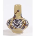 Moorcroft Marie Rose (blue) pattern vase, the slender neck above a bulbous body with blue rose