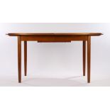 Farstrup Danish teak dining table, with internal cantilever leaf and rounded ends, on chamfered