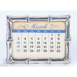 Tiffany & Co sterling silver desk calendar, with bamboo effect frame, 10cm by 7cm