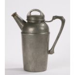 H.J.C. English pewter hot water jug, with pierced arched handle to the lid, tapering spout with