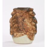 Bernard Rooke pottery vase, with raised owl and leaf decoration, initialled B.R. to base, 27cm high