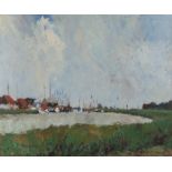 Peter Lang (20th Century) Southwold, The river, signed oil on board, 60cm x 49cm