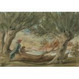 Selwyn Image, (1849-1930) Figures by a river, signed watercolour, 30cm x 21cm, Abbott and Holder