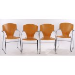 Set of four Josep Mora for Egoa model 300 stacking chairs, with shaped plywood backs and seats on