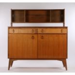 Lebus Furniture sideboard, the upstand with two sliding glass doors and central glass shelf, the