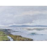 Frank Southgate (1872-1916), lakeside scene with seagulls and distant hills, signed watercolour,