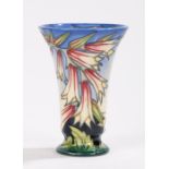 Moorcroft Ivory Bells pattern vase, the tapering body with splayed foot, the body with foliate