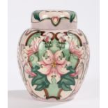 Moorcroft Blakeney Mallow pattern ginger jar and cover, with foliate decoration, incised and hand