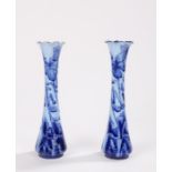 Pair of Macintyre Moorcroft Florian ware vases, of slender waisted form, the necks with wavy rims,