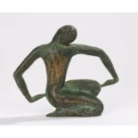 Henry Moore style bronze sculpture depicting a kneeling figure with their arms curved, 13cm high,