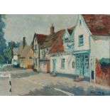 Kathleen Sylvester Leclerc Fowle, the Peacock Inn Chelsworth, signed oil on canvas, in a green suede