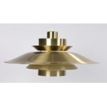 Brass ceiling lamp, formed from five brass circular shades, 46cm diameter