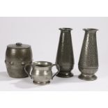 Collection of pewter, to include a Howard Pewter caddy, a pair of Abbey pewter vases and a twin